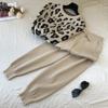 JPNTKY Autumn Collection Instagram Personalized Leopard Print Pullover Long-sleeved Knitted Sweater + Simple Skinny Pants Set
