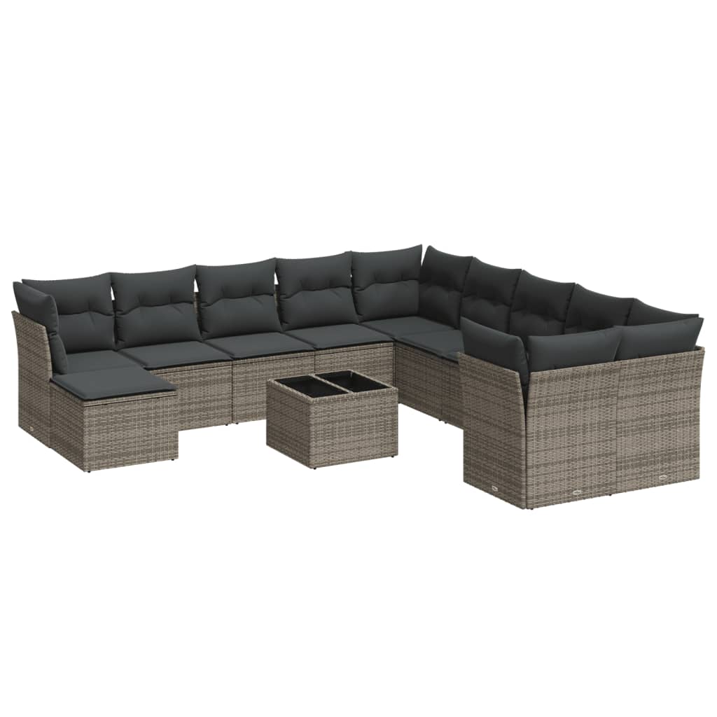 Vidaxl 12-Cz. Garden Furniture Set With Cushions, Grey, Poly Rattan