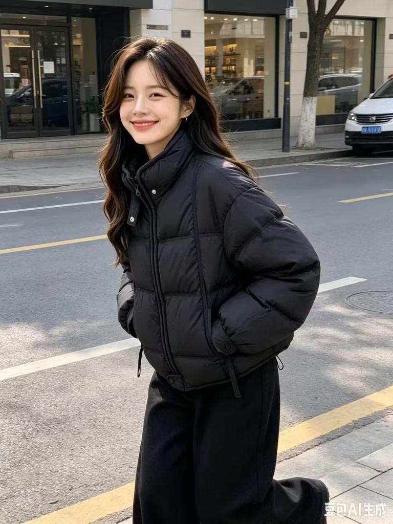White duck down jacket sweet stand-up collar warm bread jacket women's winter fashion versatile puff down jacket tide