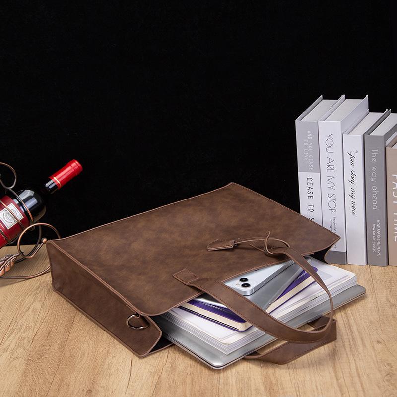 Men's Retro Korean Style PU Leather Tote & Crossbody Shoulder Bag