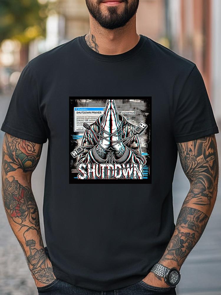Shutdown Prayer T-Shirt Glitch Monk with Cables Graphic Unisex Casual T-shirt Unisex T-Shirt XXXXL