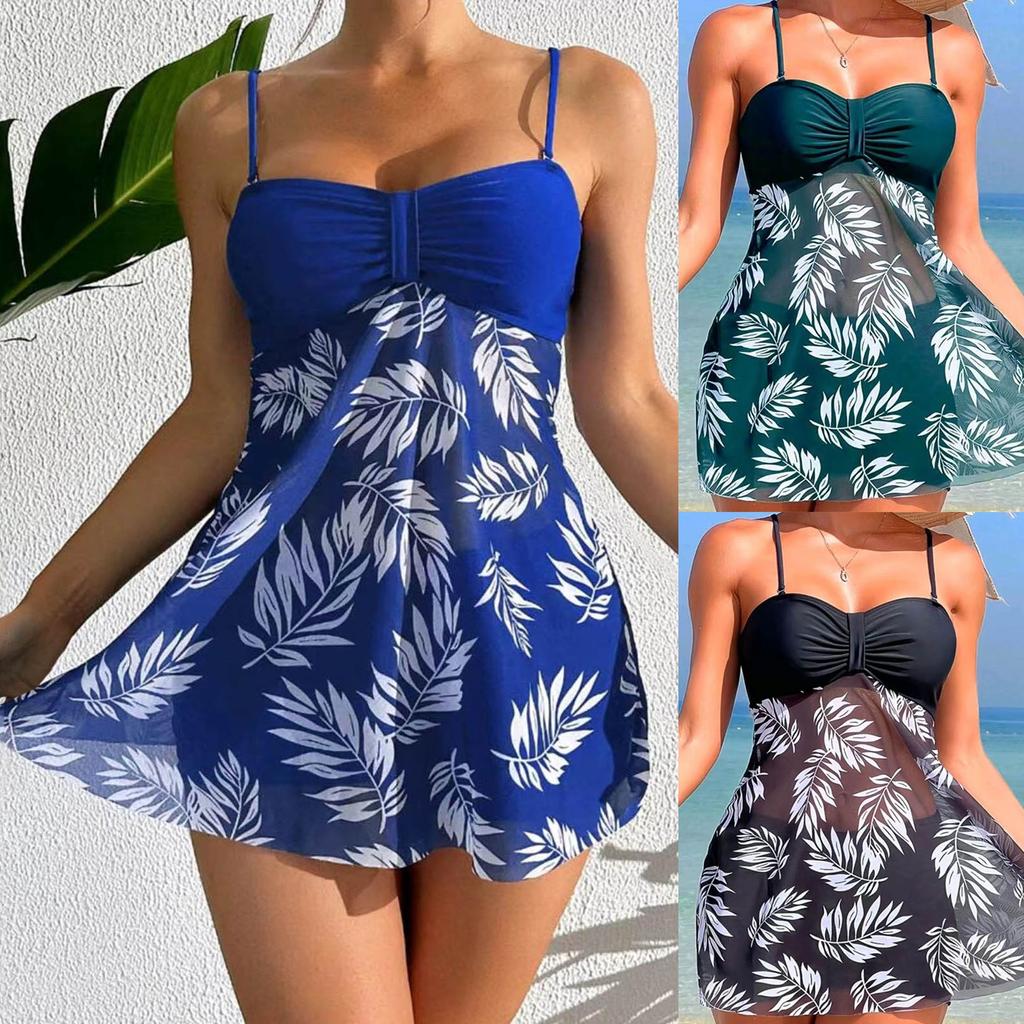 2025 Women Bikini Set Leaf Printed Strap Two Piece Beach Wear Hot Sexy Swimwears Tankinis Set Summer Ladies Swimsuits
