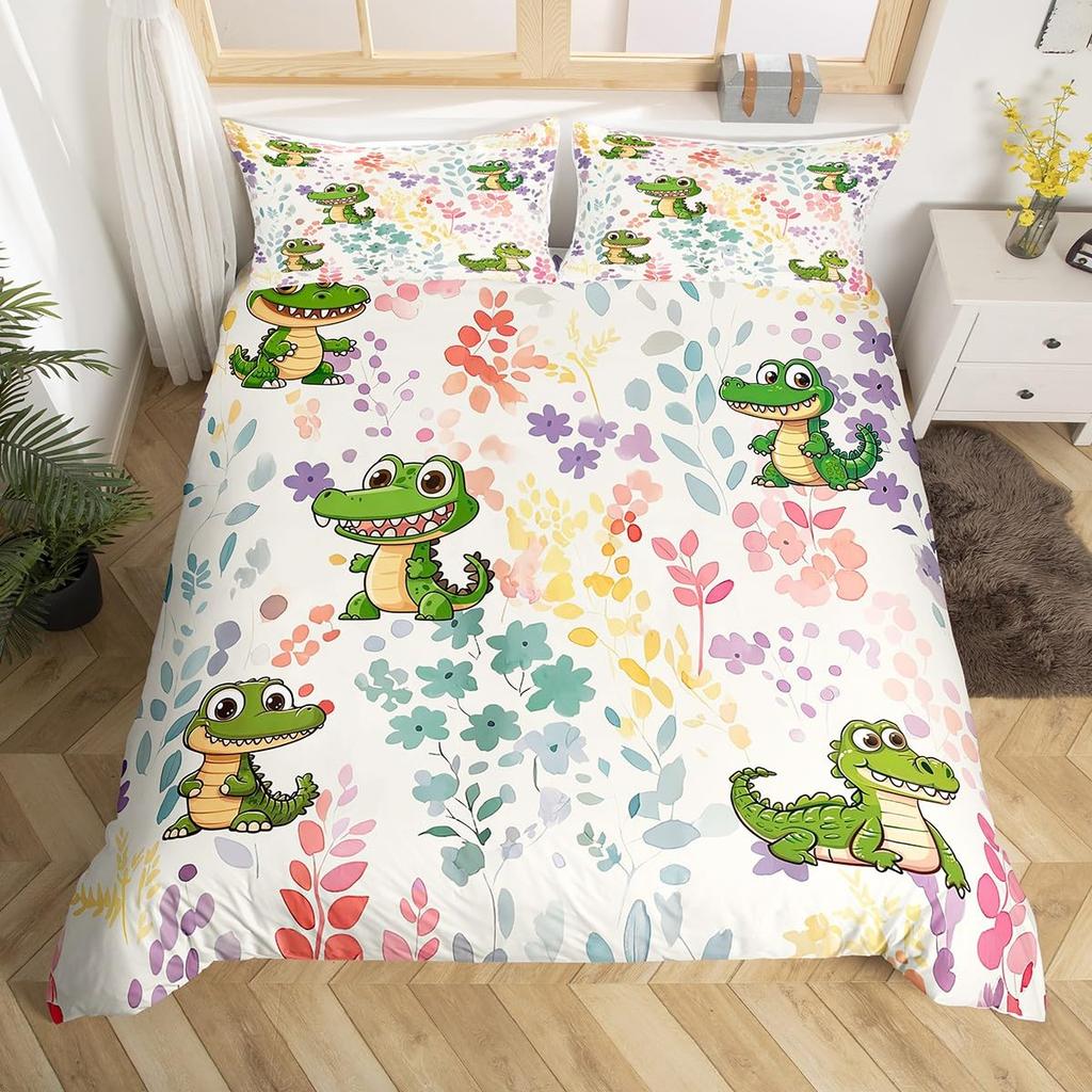Alligator Duvet Cover Set Crocodile Wildlife Pattern Microfiber Bedding Set Adult Kid Bedroom Soft Comforter Cover with Zipper
