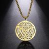 Fashion Titanium Steel Hollow Out Hexagram Pendant Necklace Trendy Round Pendant Jewelry