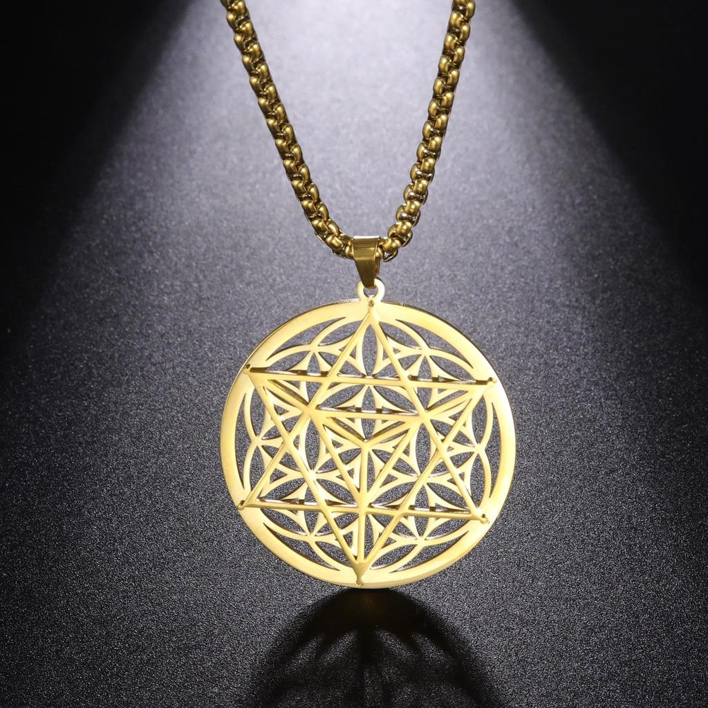 Fashion Titanium Steel Hollow Out Hexagram Pendant Necklace Trendy Round Pendant Jewelry