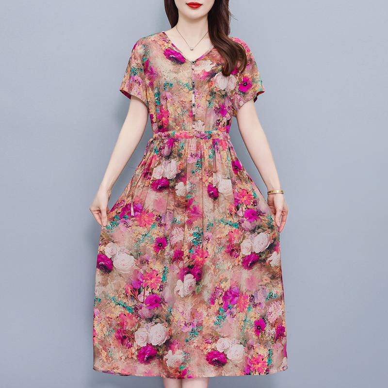 Elegant Women Dresses Summer Plus Size Vintage Clothes Short Sleeve Casual Long Dress