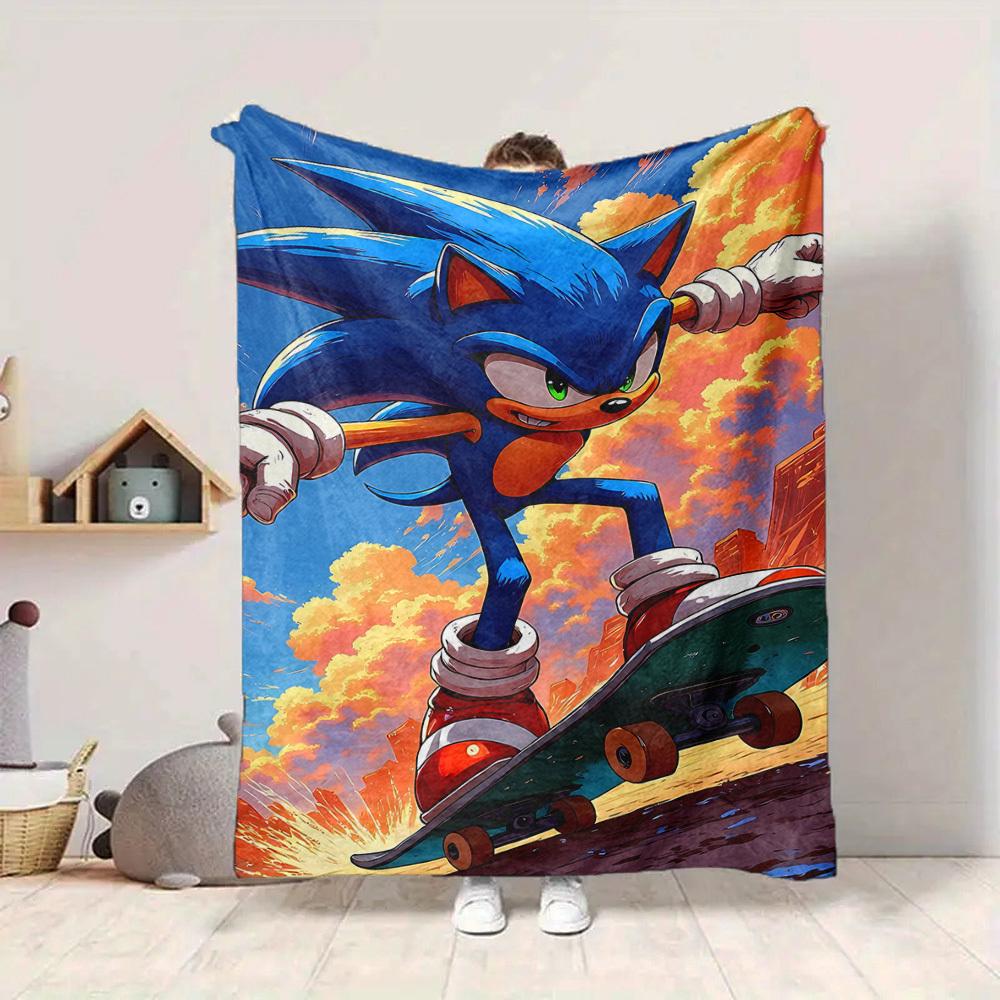 1pc Sonic Skateboarding Flannel Blanket, Soft Skin Friendly with Digital Printing, Various Sizes Available for Family, Friends, Birthday