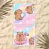 1Pc   Cute Capybara Beach Towel, Custom Name Kawaii Summer Beach Blanket For Kids Adults