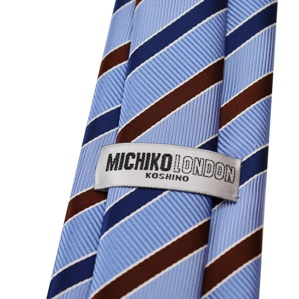 Michiko London Bonded Fabric with Lining for Made In KOSHINO Striped Silk Wrinkle-Resistant Volume, Japan, Tie, 100% Silk, Unisex, MKJ-025 (Blue)