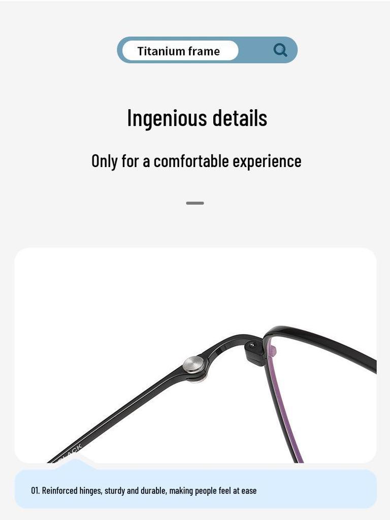 Autumn 8501 Pure Titanium Unisex Retro Square Anti-Blue Light Glasses with Myopia/Plano Lenses.