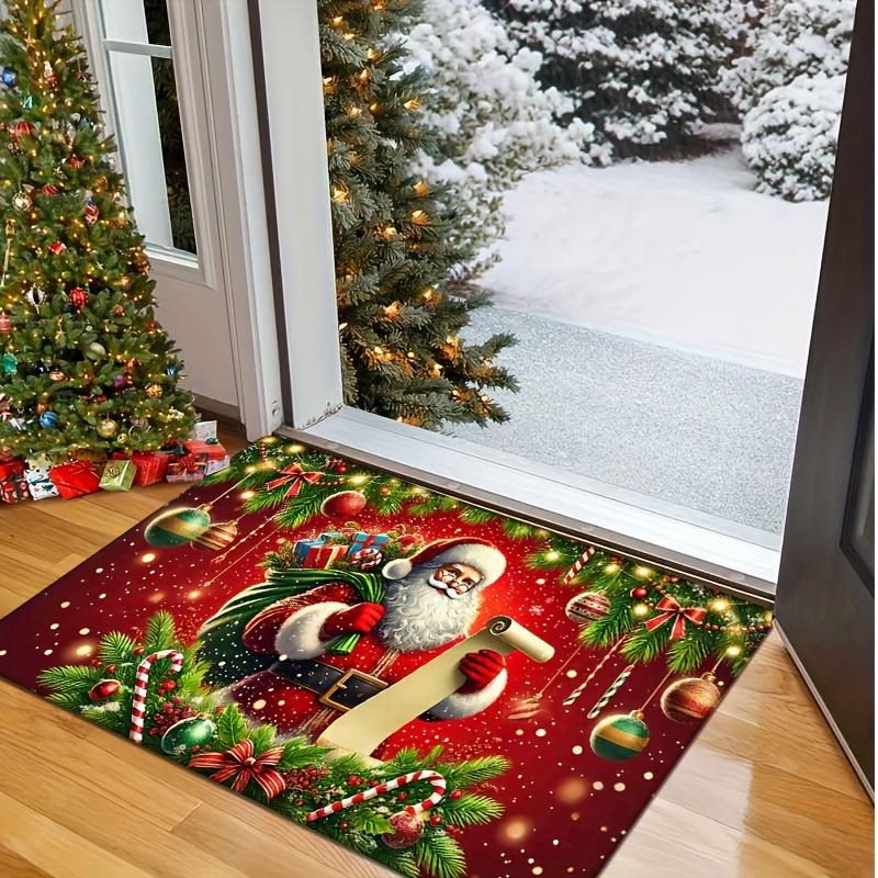 Santa Claus Holiday Doormat, Polyester Non-Slip Machine Washable Fade Resistant Low Pile Rug for Multi-Room Home Decor