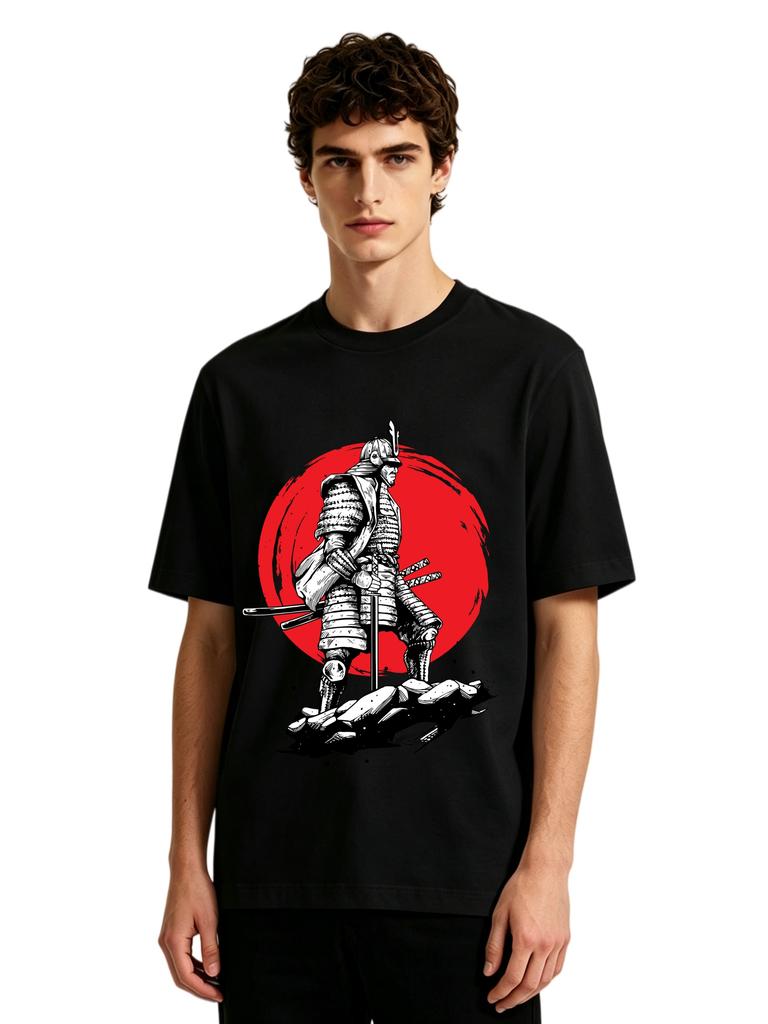 Mens Japanese Samurai Warrior Graphic Tshirt Retro Streetwear Print Casual Short Sleeve Pink Cotton Tee