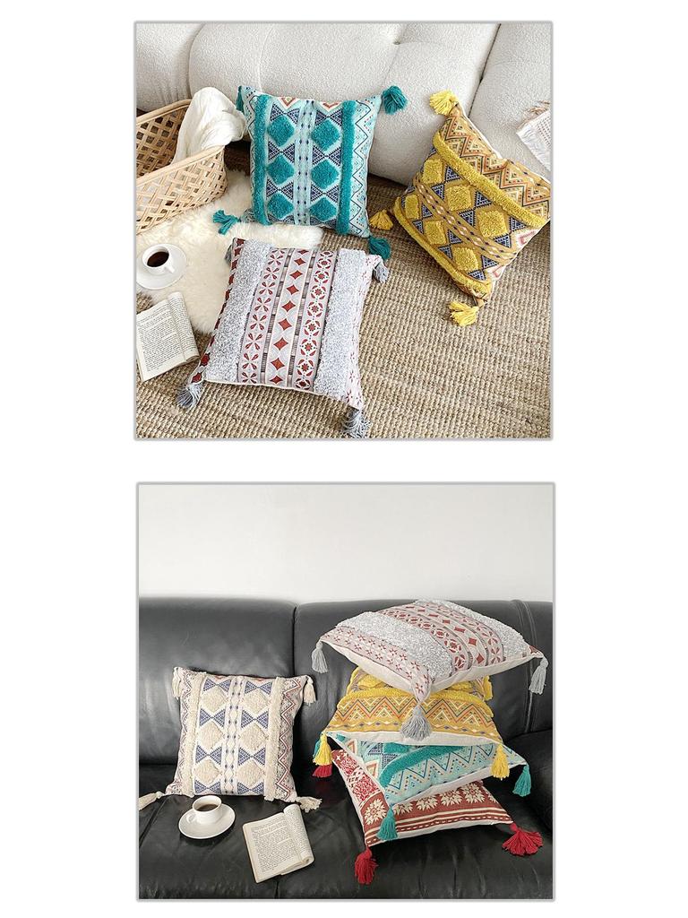 Bohemian Ethnic Flocking Linen Pillow Cover - Decorative Cushion for Sofa, Bedroom, or Bedside