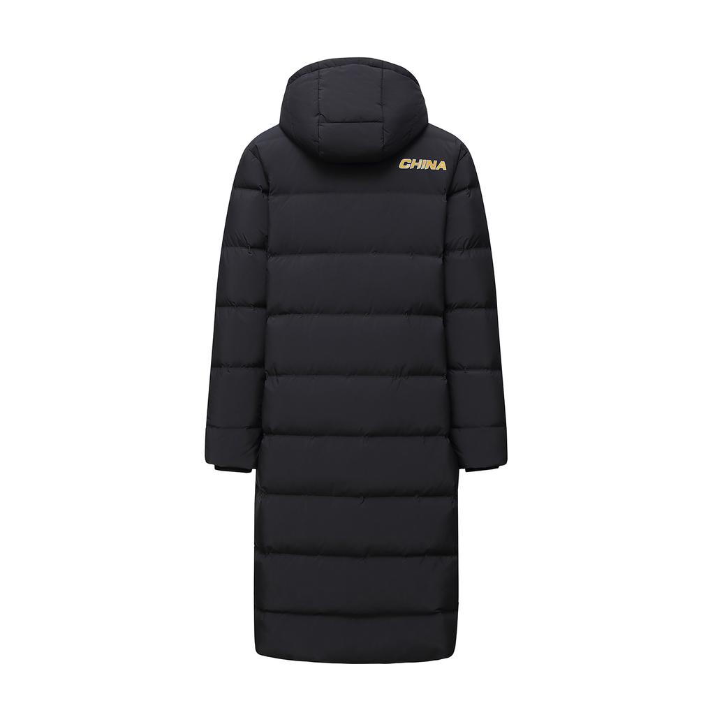 Li Ning Table Tennis Series Solid Color Long Hooded Down Jacket Unisex outerwear Black AYMS185-2