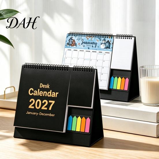 Monthly Schedule Organizer Desk Calendar 2027, Standing Flip Desktop with Sticker Portable Coil Bound Planner Notepad, Twin-Wire Binding 12