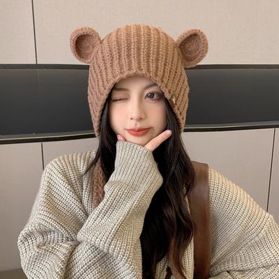 Cute Bear Ears Knitted Hat Loose Female Winter Thickened Warm Versatile Braided Wool Hat