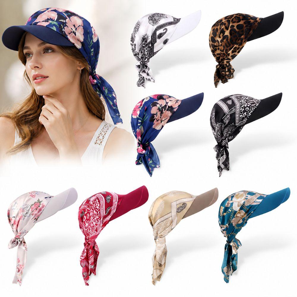 Breathable Women Printed Satin Headscarf Hat Summer Baseball Cap Outdoor Sun Hat  For Men Women