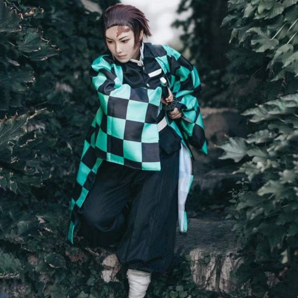 Adult Kids Demon Slayer Corps Kimetsu No Yaiba Kisatsutai Kamado Tanjirou Uniform Agatsuma Zenitsu Cosplay Costume Anime Cloak