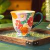 Colorful Relief Ceramic Mug 600ml Large Capacity Coffee Cup Beautyful Floral Retro Mug with Handle, Safe for Microwave Oven,easy To Clean,1pc