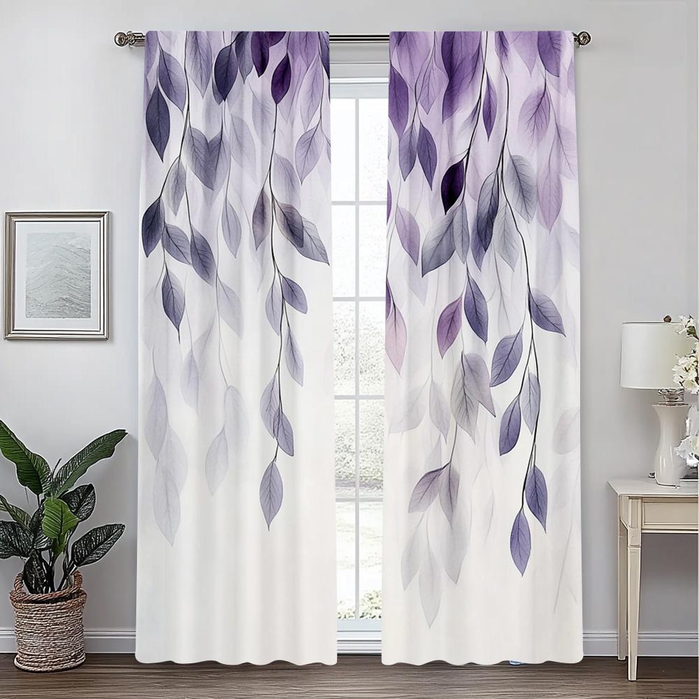 2pc    Window Curtains Leaves Machine Washable Polyester  Without Electricity Family Party Use for Holiday Party   General
