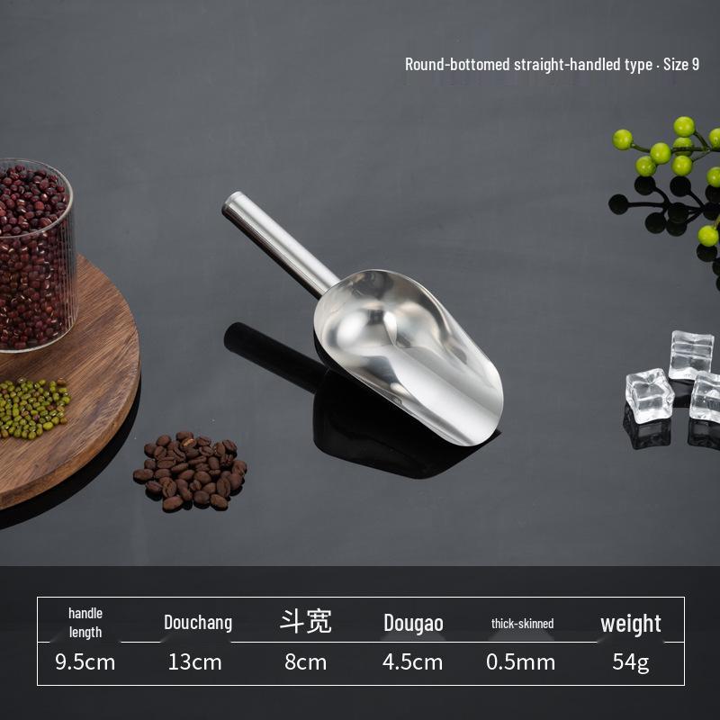 Stainless Steel Multipurpose Scoop with Extended Hanging Handle for Ice, Rice, Dried Fruit, Candy, and Flour.