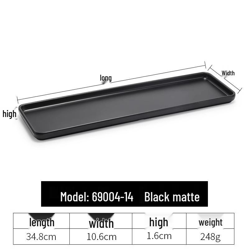 Black Melamine Japanese Sushi Tray - Long Shallow Plate for BBQ & Food Arrangement
