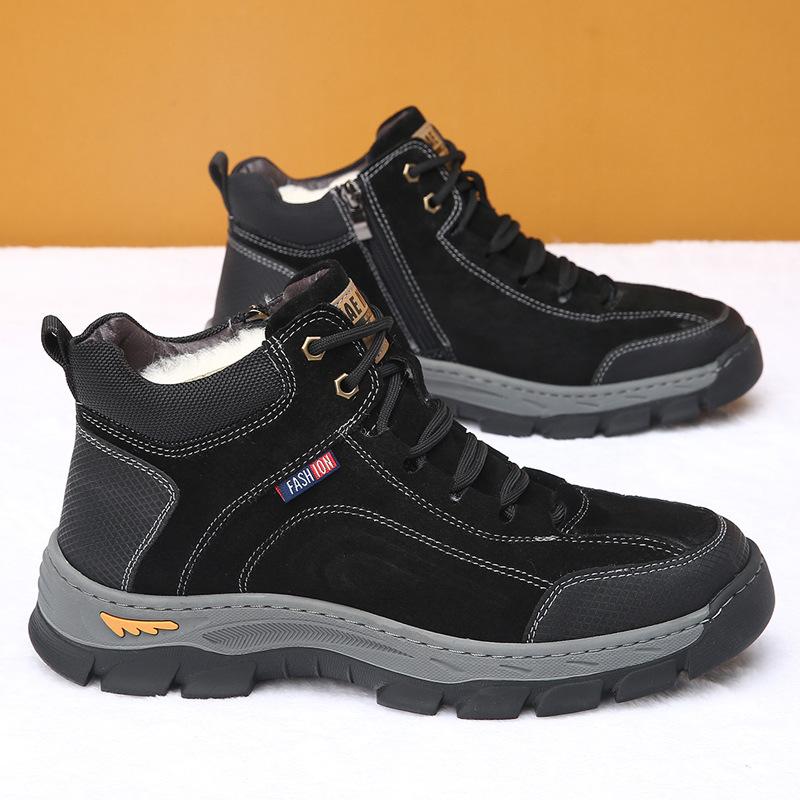 

Snow boots men s wool winter thickened warm leather tooling boots men s fur integrated outdoor Northeast cotton shoes 44