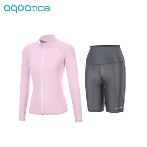 Akuatika Women'S Rash Guard Zip-Up Aqawjp23003 + Half Leggings Gy Set
