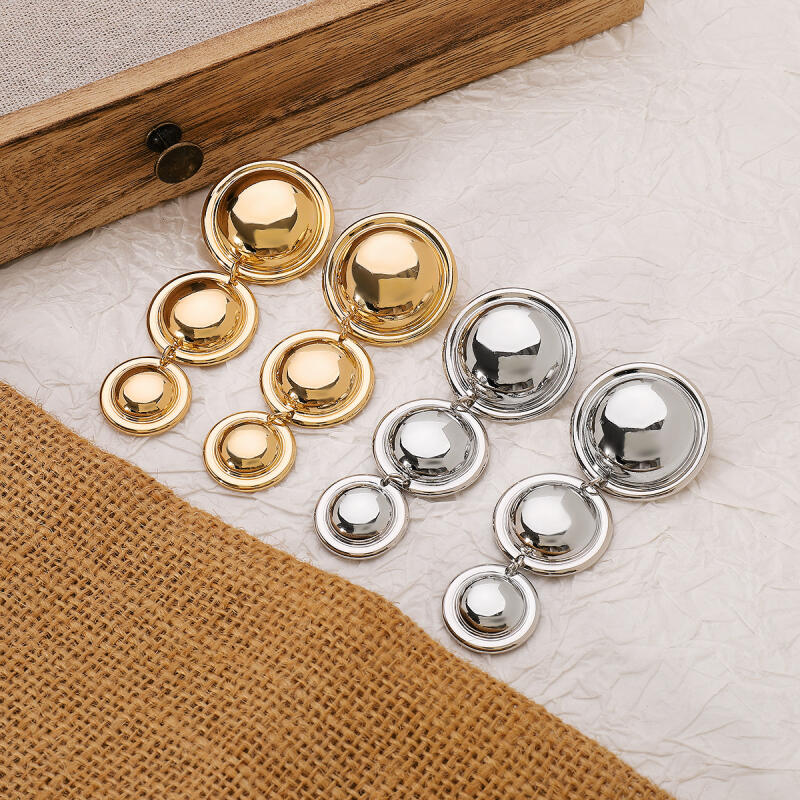 Europe and America Style Exaggerated Geometric Round Earrings for Women Personality Three Layer Smooth Stud Earring Jewelry Gift