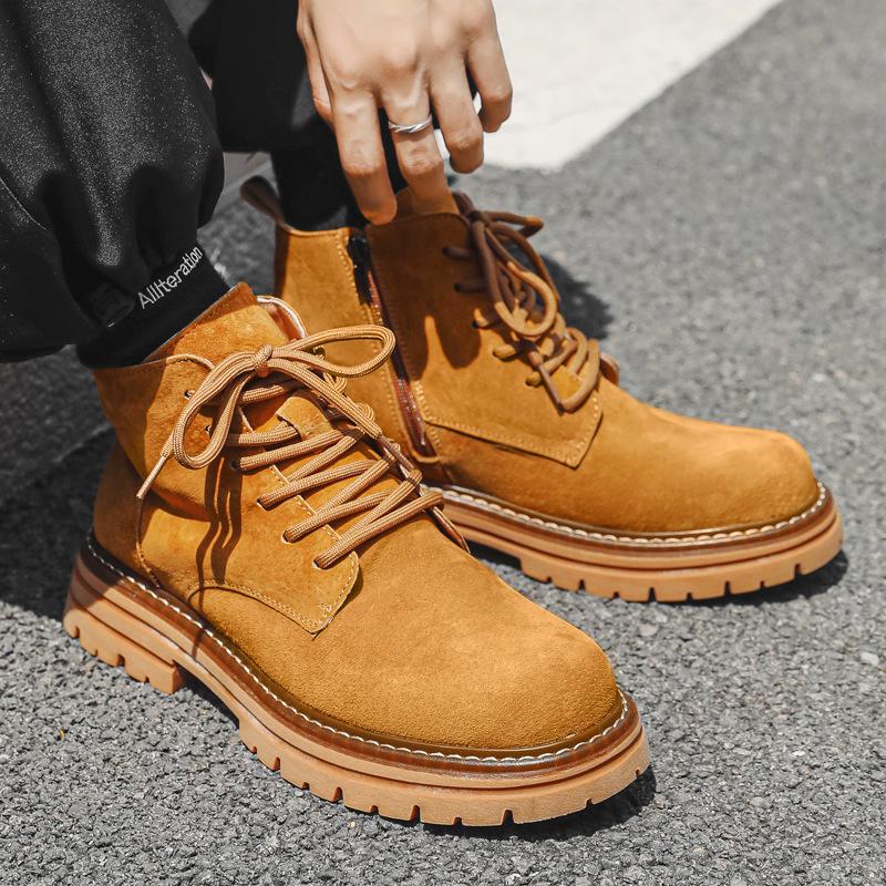 Martin boots men's British mid-top side zipper tooling shoes trend autumn and winter pigskin rhubarb boots 2052-J