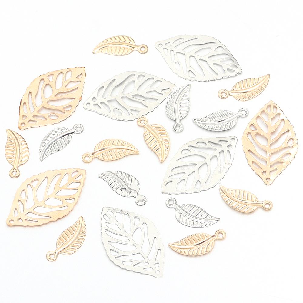 50pcs Iron Hollow Leaves Charm Vintage Leaves Charm DIy Jwelery Making Neckalce Bracelet Decoration Gold Rhodium Color Pendant