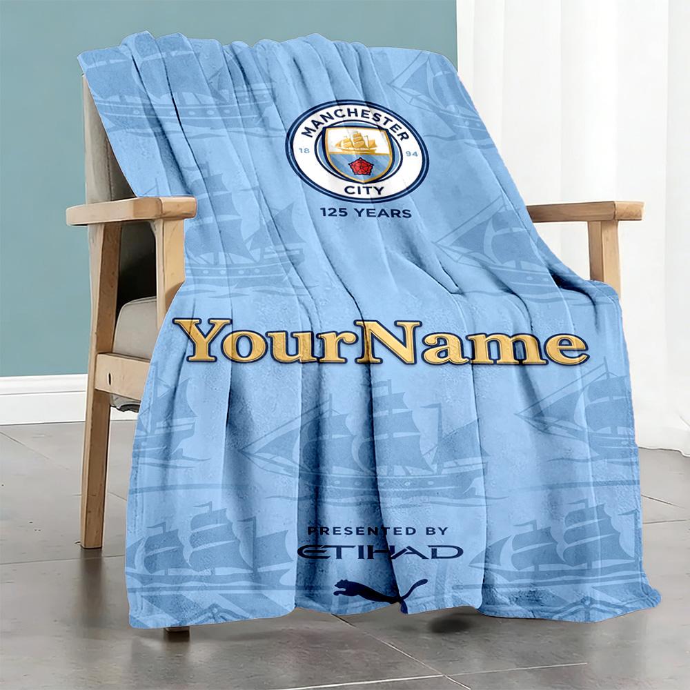 Manchester City Personalized Text Blanket Multi-purpose Personalized Blanket Ultra-Soft Suitable for Office Living Room Livingroom Bed