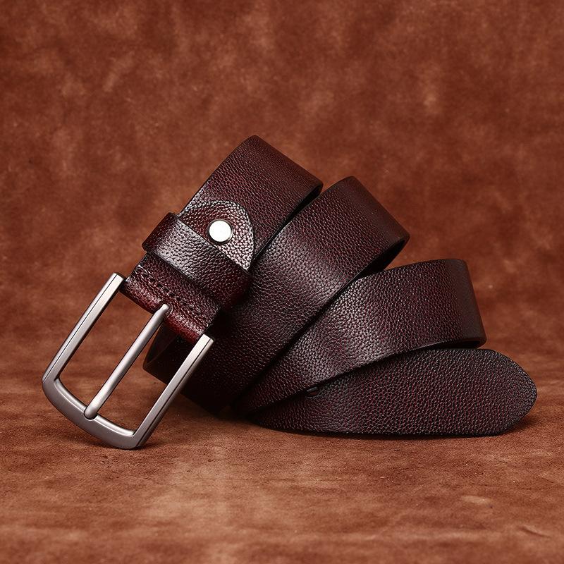 Fashion Versatile Lychee Embossed Retro Belt Men'S Leather Pin Buckle First Layer Cowhide Casual Jeans Belt Men'S
