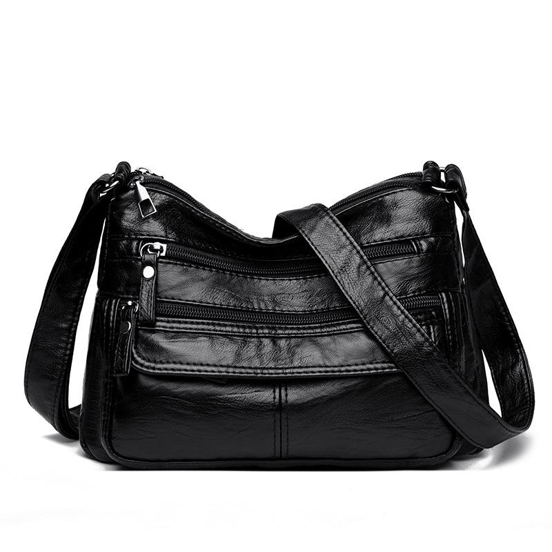 

Женская сумка на одно плечо из мытой кожи Модная сумка на одно плечо Женская сумка через плечо из мягкой кожи чёрный