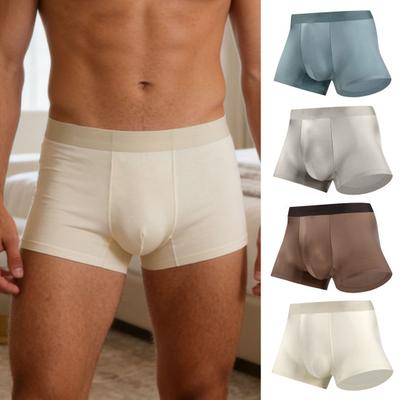 Cueca Boxer Masculina Cintura Elástica Cintura Média Corte Justo Boxer Briefs Tecido Macio Respirável U-Convexo Seda Gelada
