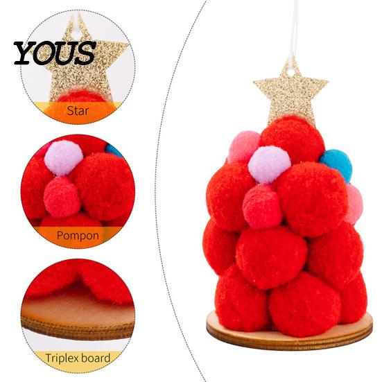 Plush Ball Ornaments Christmas Tree Ornament, Cute Pom Balls Tree-Shaped Hanging Pendant Multicolor Baubles with Star Topper for Wreath Home