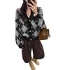 Argyle Strick Nerz Fleece Pullover Cardigan - Gemütliche Herbst-/Winterbekleidung