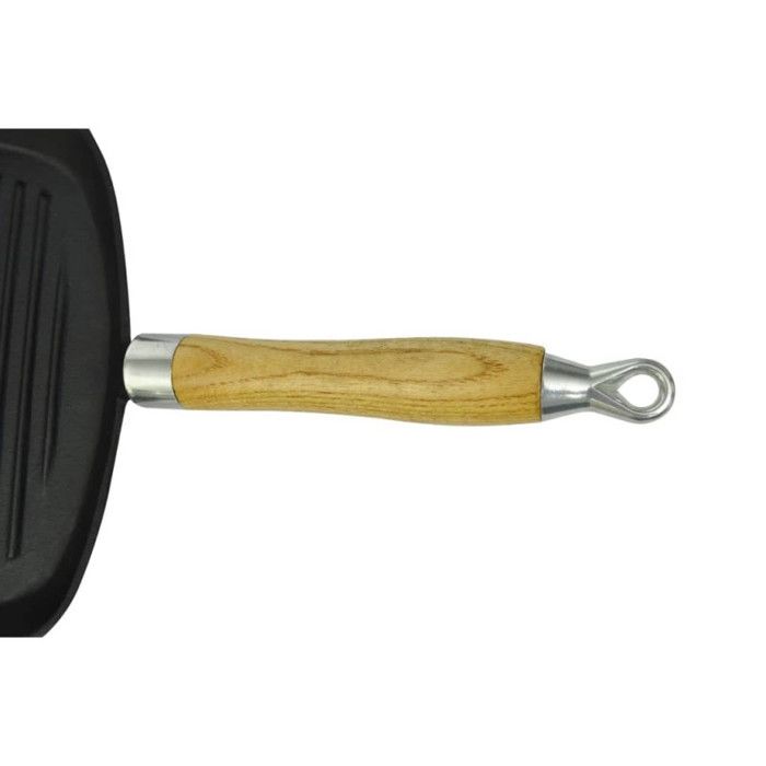 Square Cast Iron Grill Pan - VIDAXL - with Wooden Handle - 25 X 25 Cm - for All Energy Types