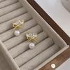 \nDelicate French Zircon Heart Stud Earrings with Bow, Pearl Tassels In 925 Silver for Women