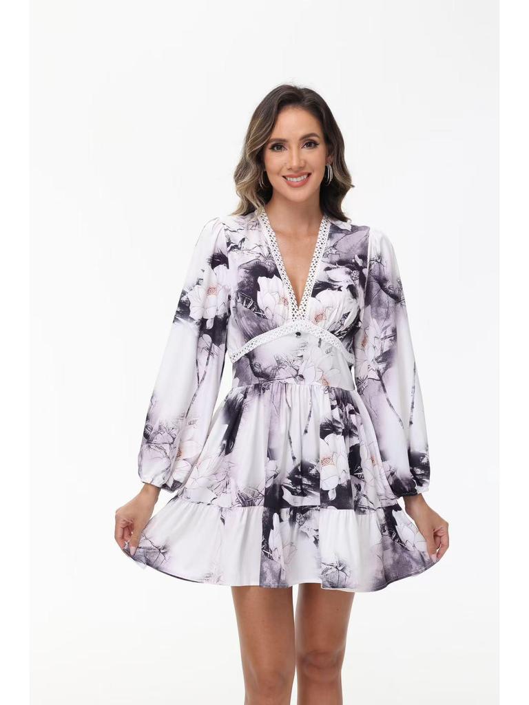Short Lace Print Dress