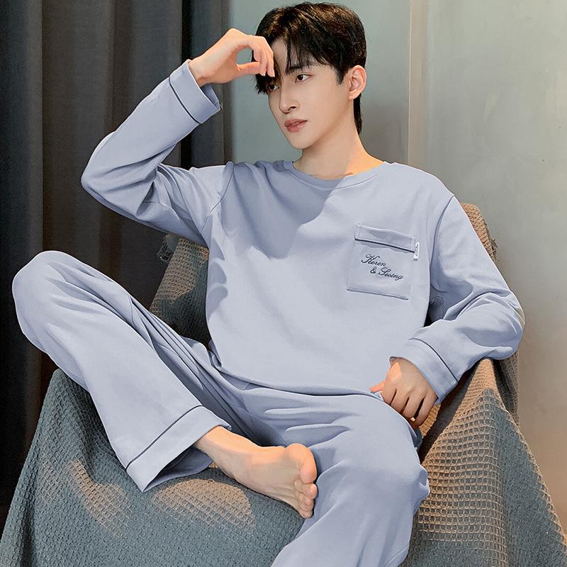 Men's Plus Size Cotton Pajamas: Spring/Autumn Set - Long Sleeve, Loose Fit, Indoor/Outdoor Wear