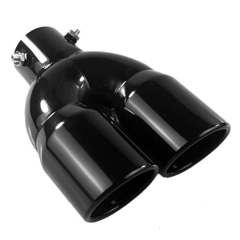 SXR-Car Universal Stainless Steel Tail Throat Car Exhaust Muffler 73-76MM Oblique Port Double Outlet Exhaust Tail Nozzle