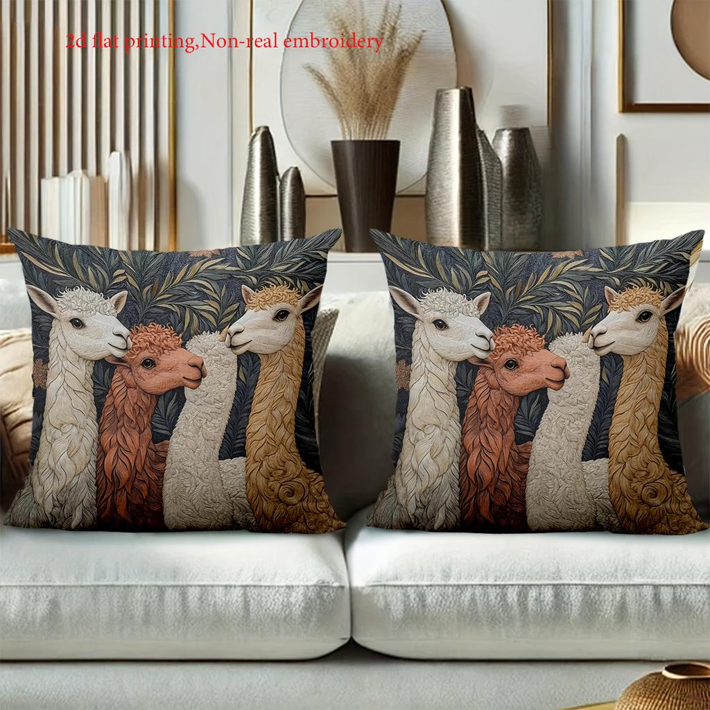 2D Flat Printing Cute Llama Pattern 2D Flat Printing Cushion Cover Polyester Pillowcase Sofa Decorative Cushion Cover