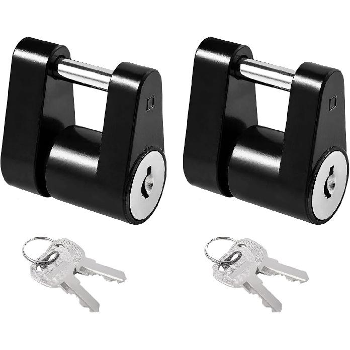 Sun Walker Trailer Tongue Coupler Lock, Dia 1/4 Inch 3/4 Inch Span Anti-Theft Trailer Tongue Lock with Keys, Heavy-Duty Hitch Coupler Locks for Tow
