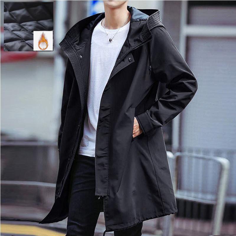 Spring Autumn Long Trench Thick Coat Men Fashion Hooded Windbreaker Black Overcoat Casual Winter Jackets