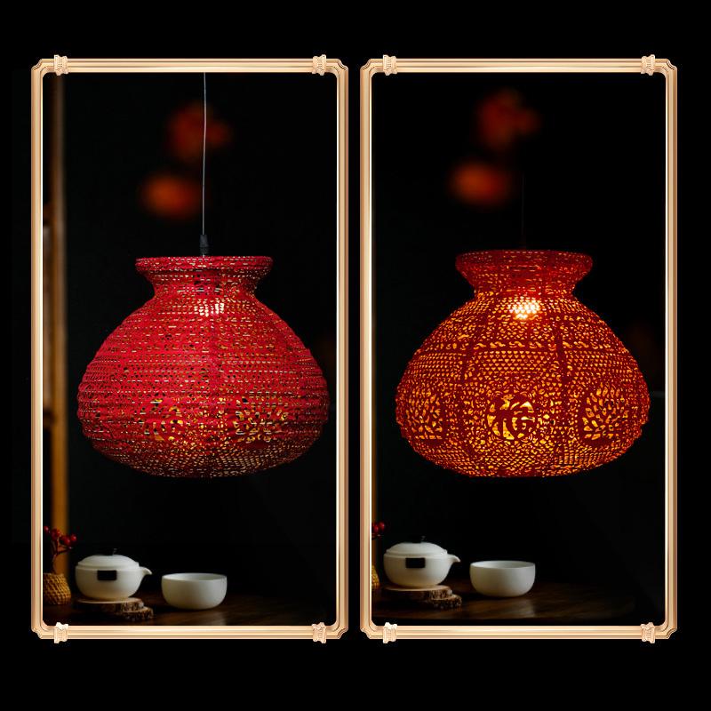 Solar Power Supply Chinese Style Red Lantern Hollow Outdoor Hanging Lantern New Year Decoration Spring Festival Party Decor