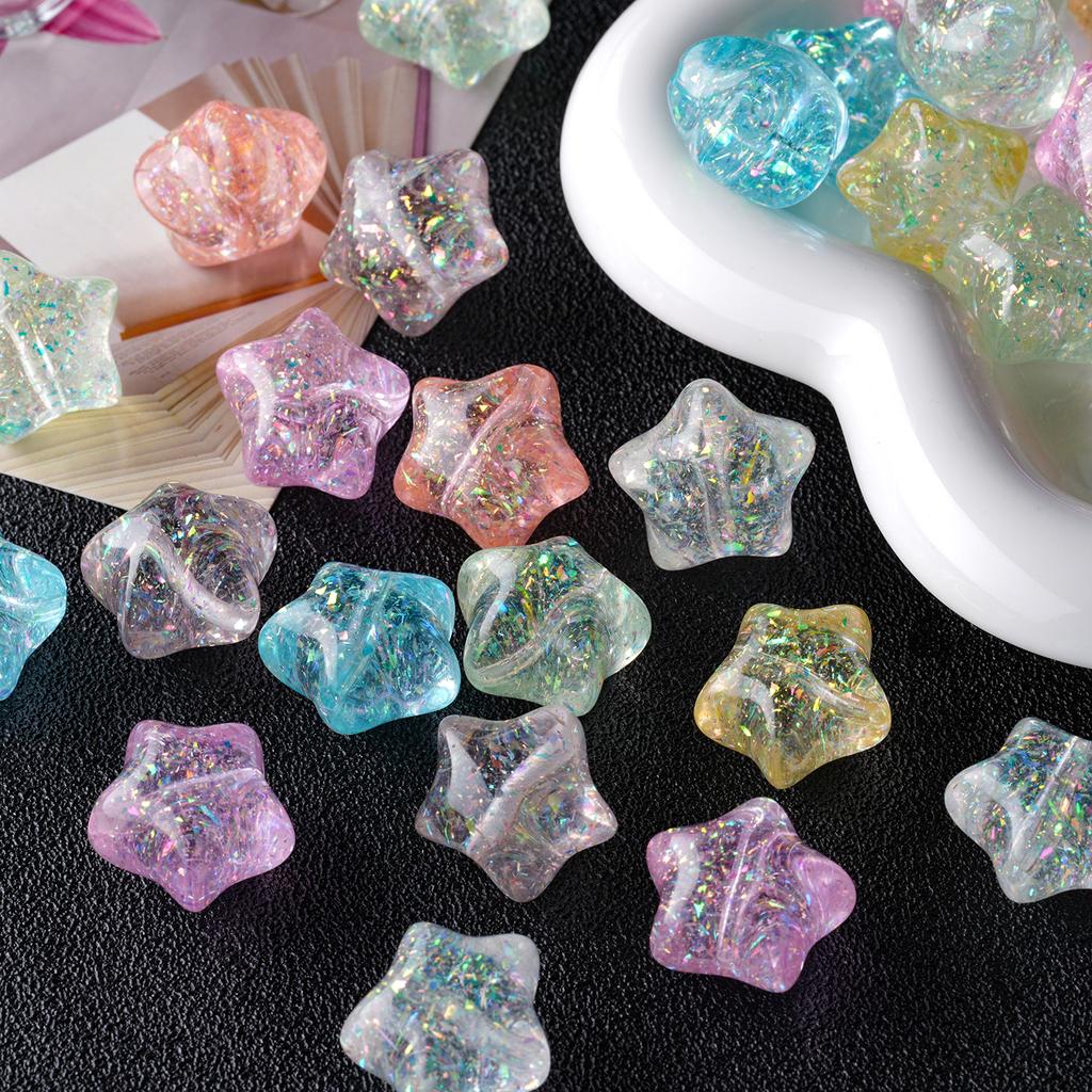 1pc 20.5x22.5mm Cute Star Crackle Beads Loose Spacer Resin Beads For Jewelry Making Charm Beads DIY Bracelets Necklaces