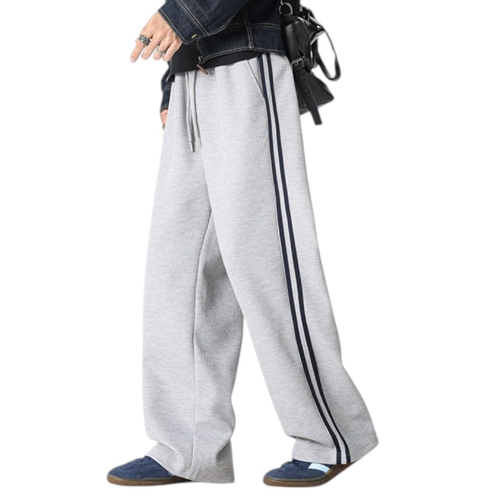 Aaronlive Casual Slim Size M Men's Pants, Spring/Autumn, Commuter, Striped, Straight, Loose, Casual, Fit, Draped, Grey,