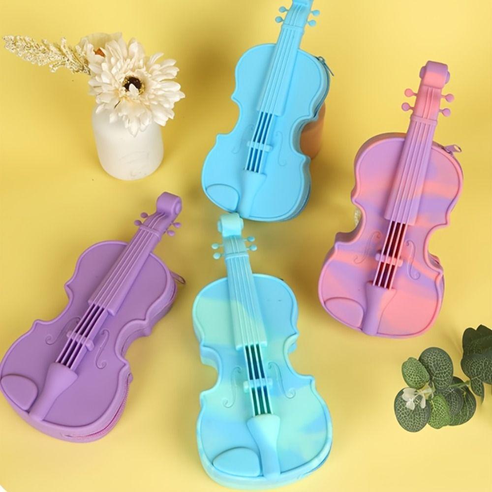 Cute Design Violin Pencil Case Lightweight Makeup Pouch Stylish Case Gift Music Lovers  School Use