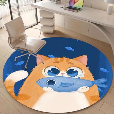 1PC Cat Fish Office Round Area Rug, Mat Suitable ForOffice, Under Office Chairs Bedroom Living Room Home Decor, Room Deco